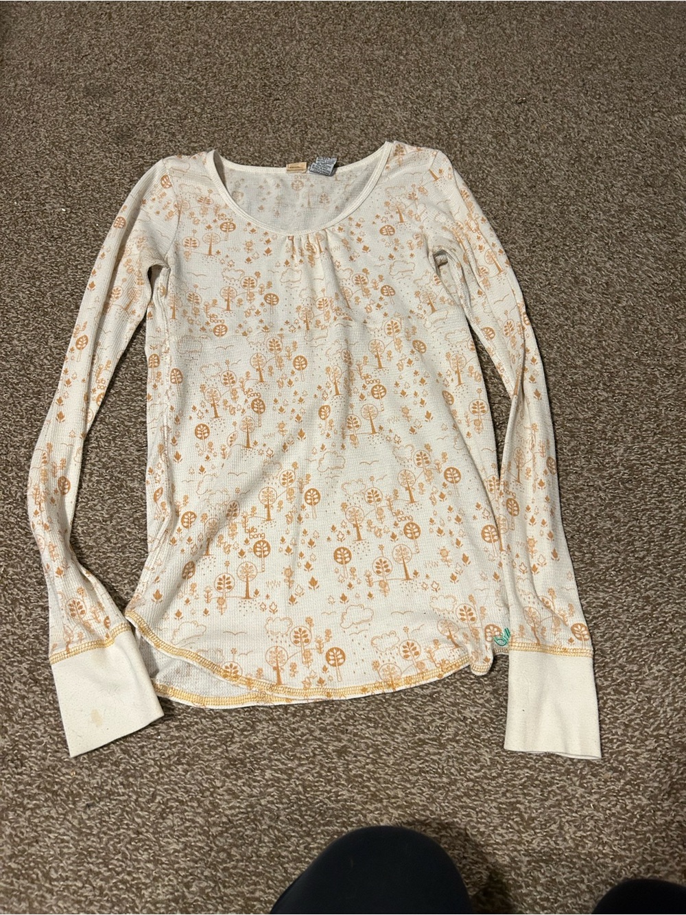 Billabong Cream Long-Sleeve Top with Mustard Tree Print